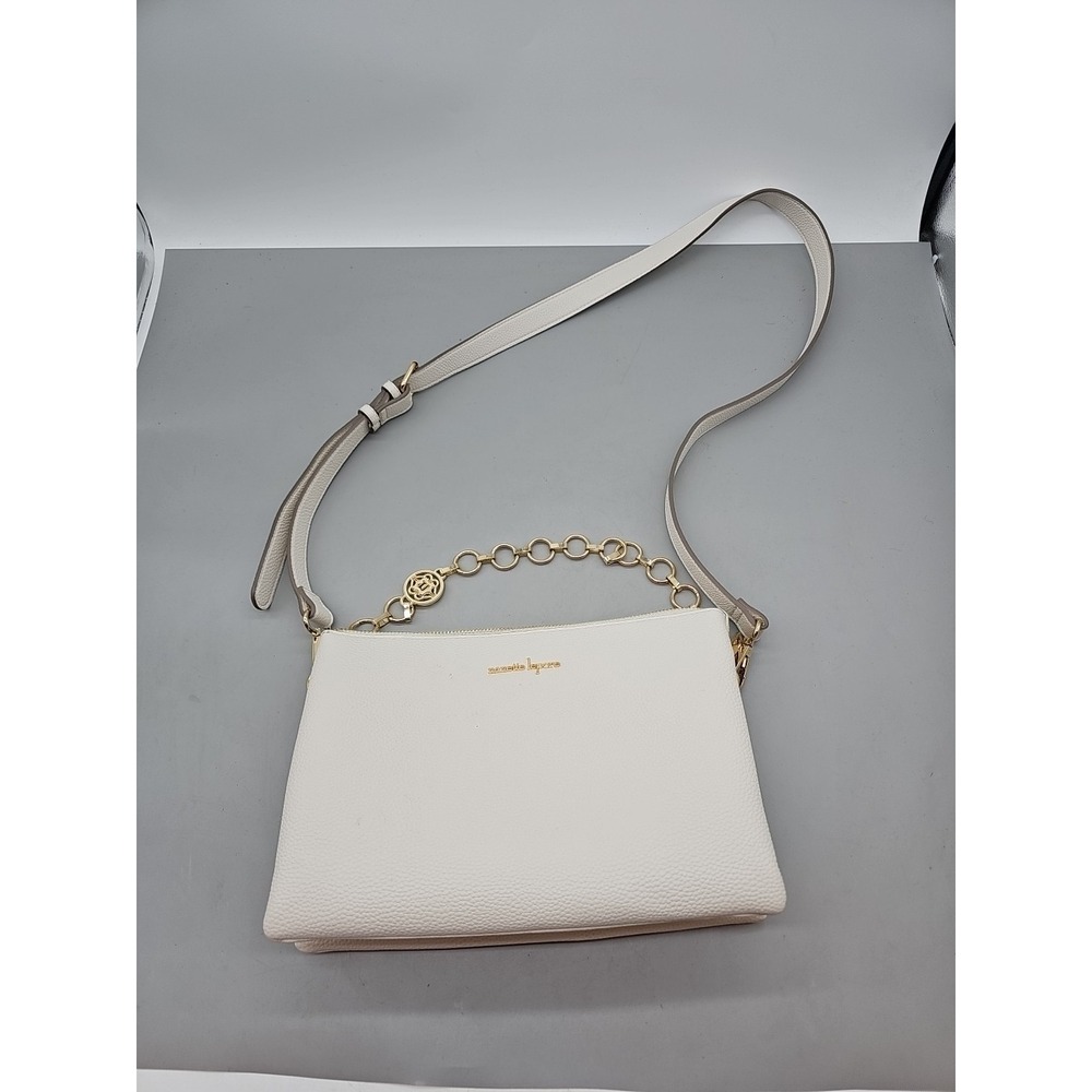 Womens Nanette Lepore purse‎ Ivory Gold Handle & Strap Animal Print Inside EUC